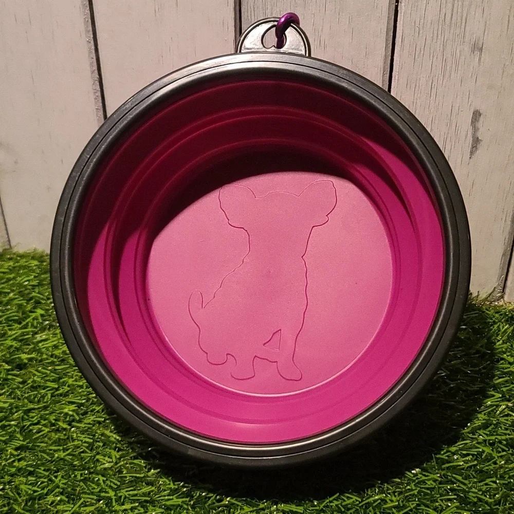 DOG Bowl colapsable travel w D hook NWT Purple